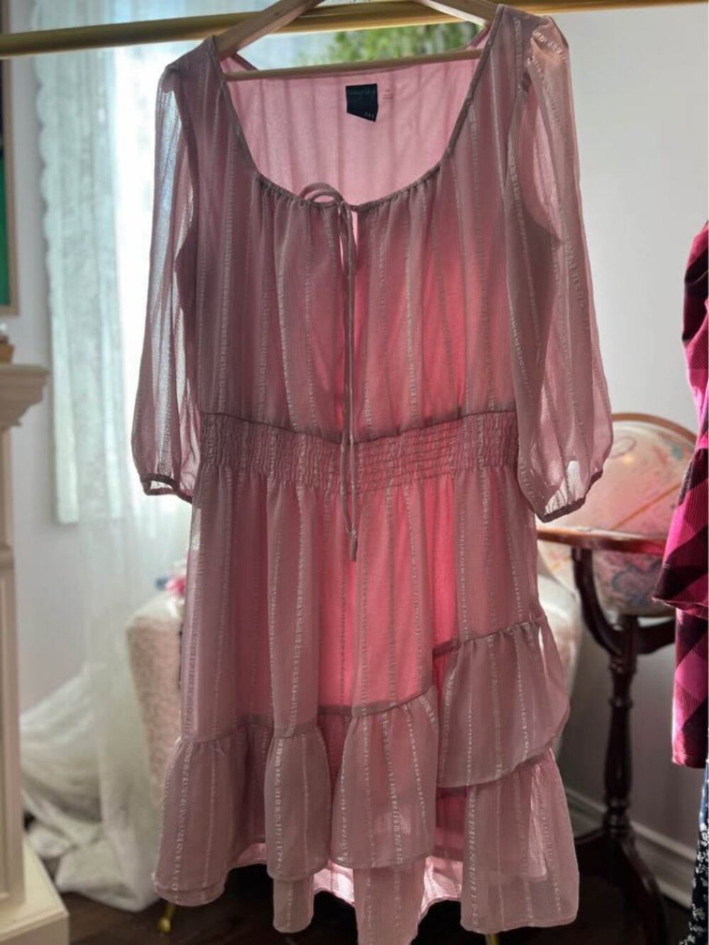 GABBY SKYE Flowing Pink Sheer-Line Dress - Size 14